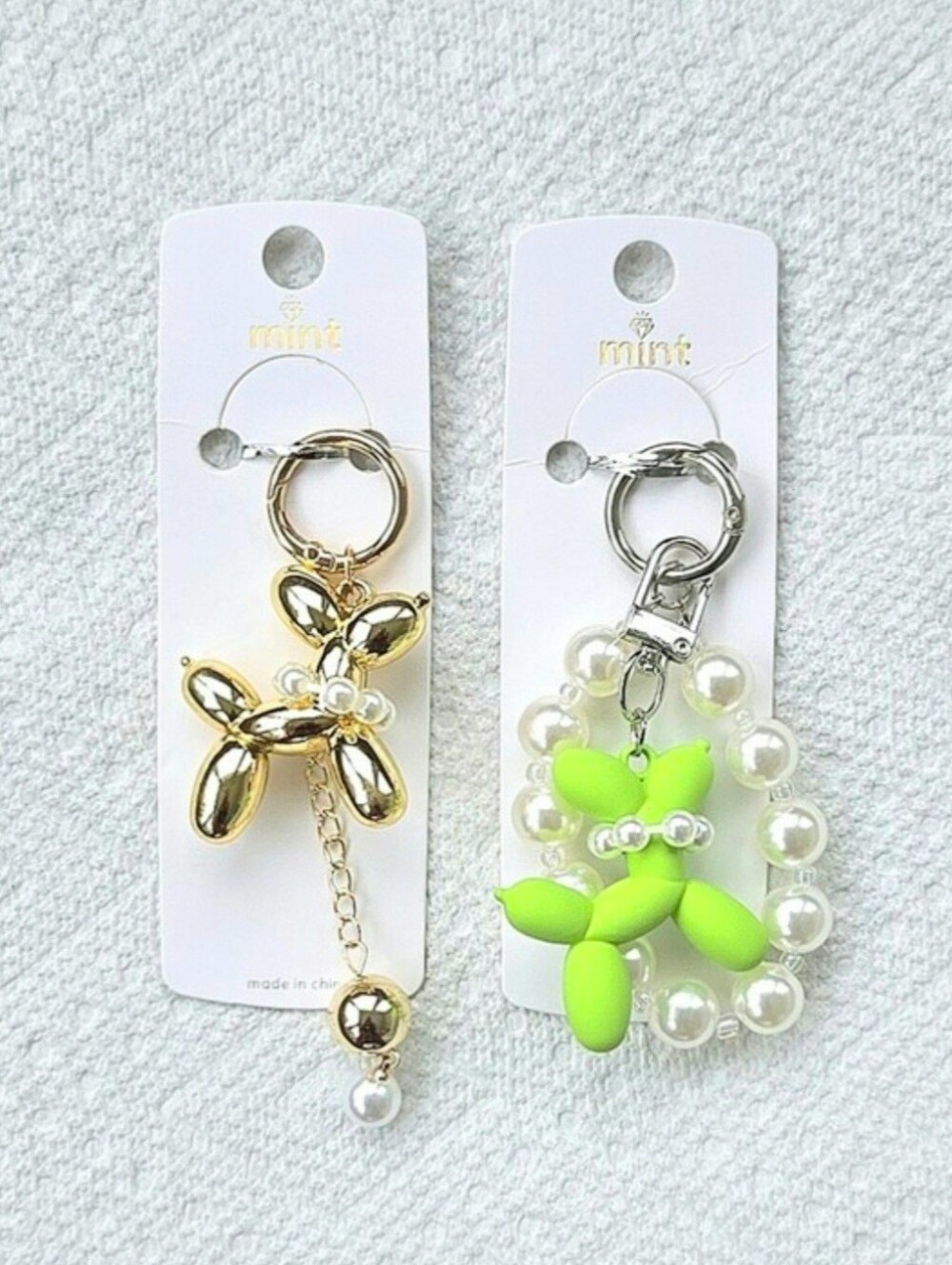 Balloon Dog Keychain/Bag Charms with Faux Pearl Accents by Mint - Set of 2